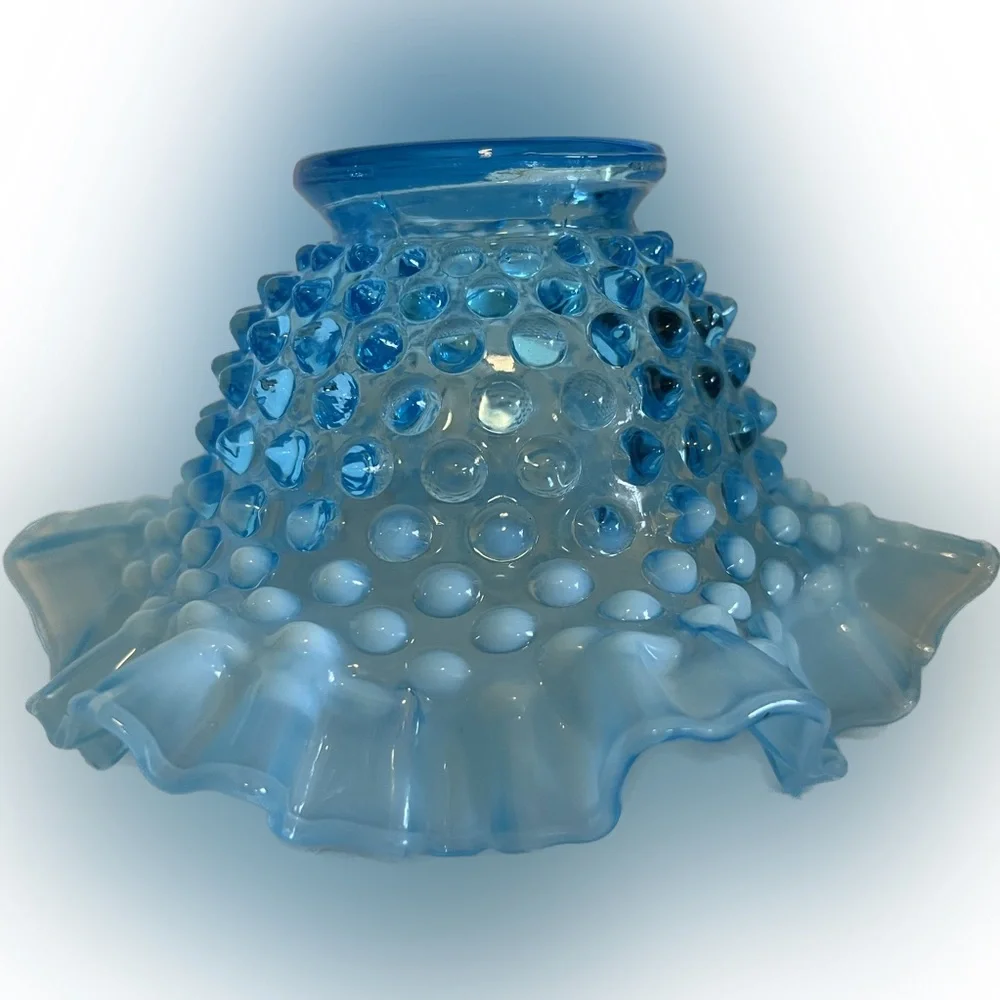 Fenton Blue Opalescent Double Crimped Bowl - Picture 2 of 6